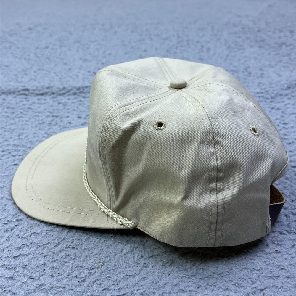 VTG Farmland Trucker Hat K-Brand Beige Denim Cord Cap Leather Strap USA Made - Picture 3 of 12